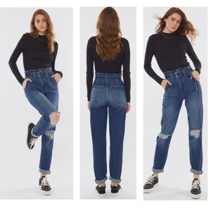 KanCan Ilena Paper Bag High Waisted Open Knee Belted Destroyed Mom Jeans 5 / 26